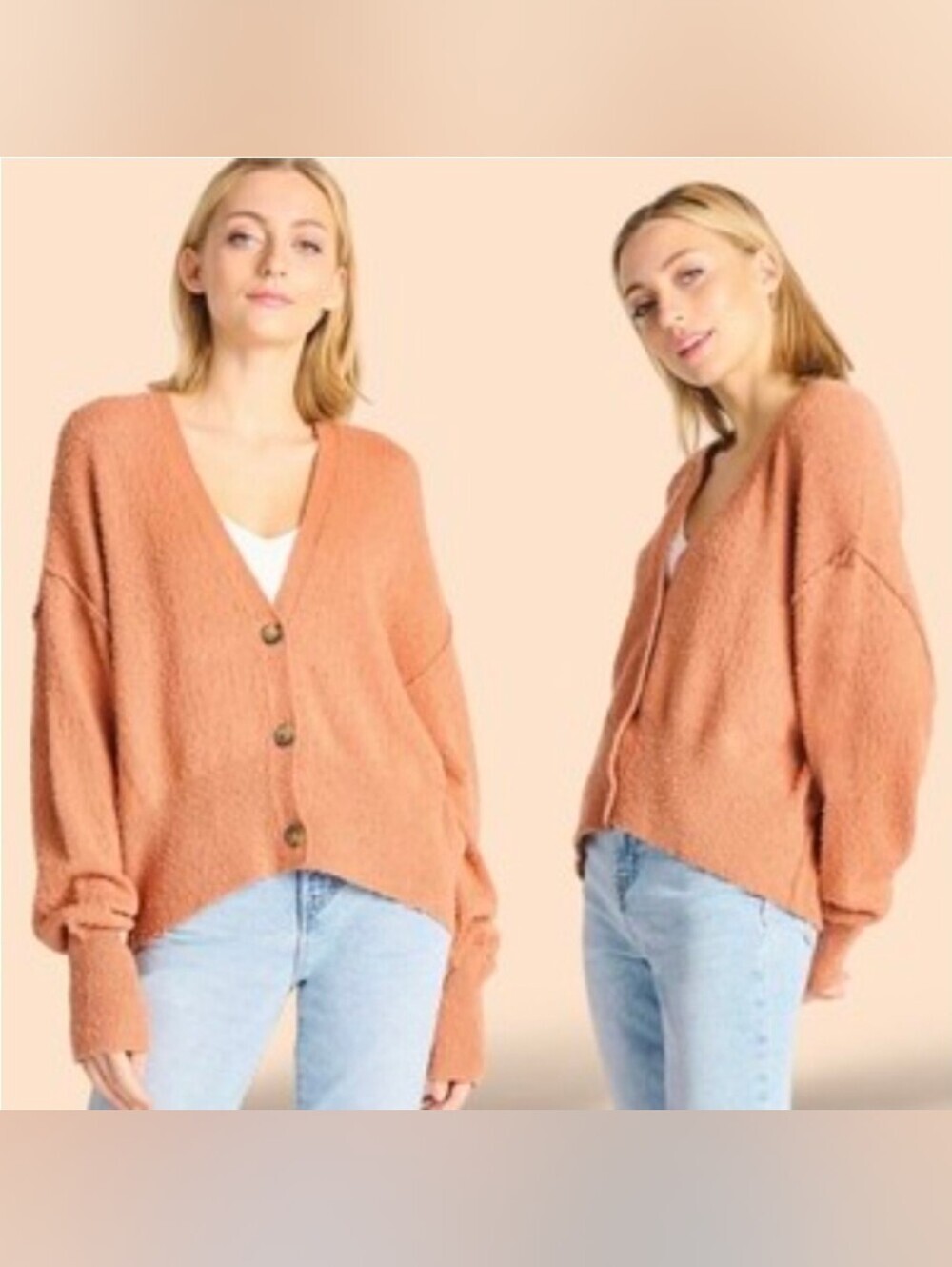 Free People | Orange Nubby Oversized Cardigan Button Up Sweater Size XS